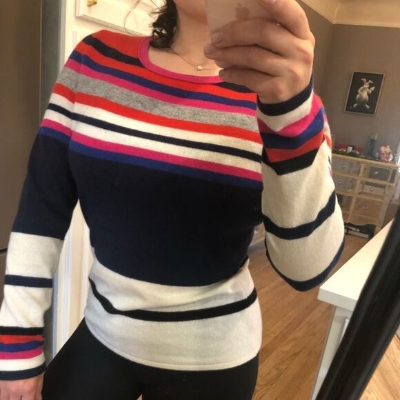 Diane von Furstenburg Jolanta Cashmere Sweater Size M Stripe Blue, Red, White... - Picture 6 of 6